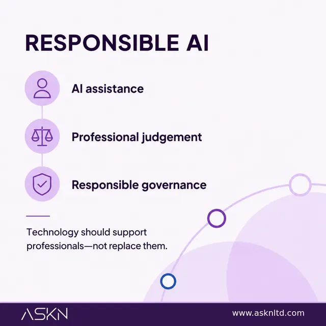 Responsible AI: AI assistance, professional judgement and responsible governance.